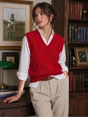 Vintage The Import Workshop Red Bouclé Sweater Vest Grandpa Core Preppy Knit M